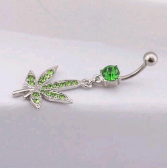 420 Weed Leaf Dangling Bellybutton Ring Jewelry (OS) - Picture 2 of 5